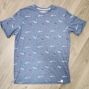 Free Planet Heather Navy T Shirt Men’s Size M Palm Tree Island Tiki Hut Tee